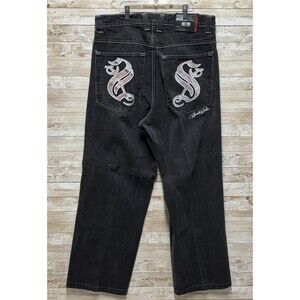 Southpole Jeans 38 (36") Black Vintage Wide Leg Baggy Plaid Pockets Y2K Skater